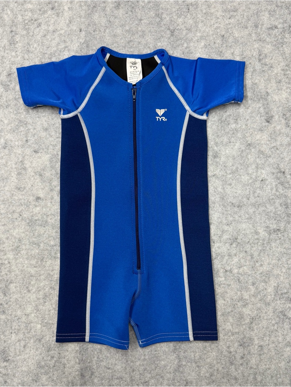 TYR Toddler Wetsuit Swimsuit 4T Blue Short Sleeve Front Zip Thermal Swim Suit